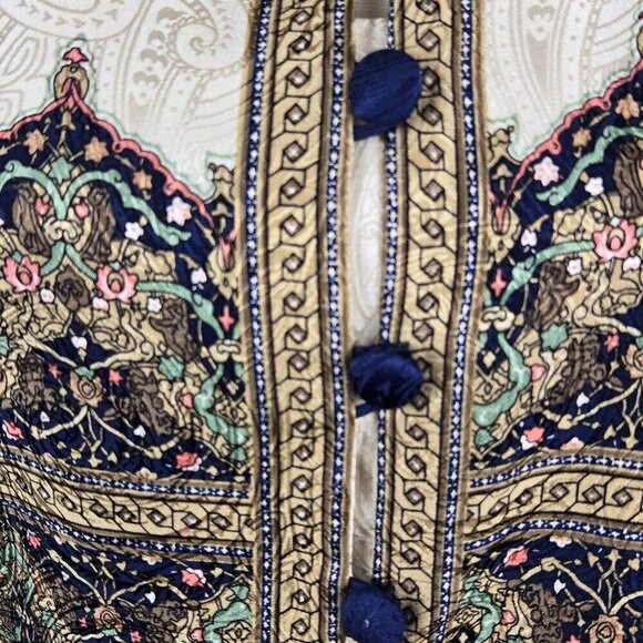 Adrianna Papell Size 4 Cream/Tan Patterned Jacket 100% Silk Button Front Closure - Picture 4 of 13